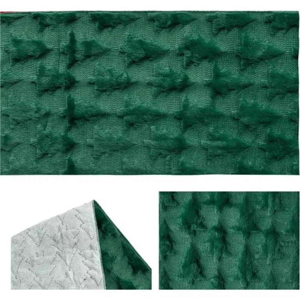 Christmas Trees Green Soft Plush Faux Fur Jacquard Christmas Table - Picture 6 of 8